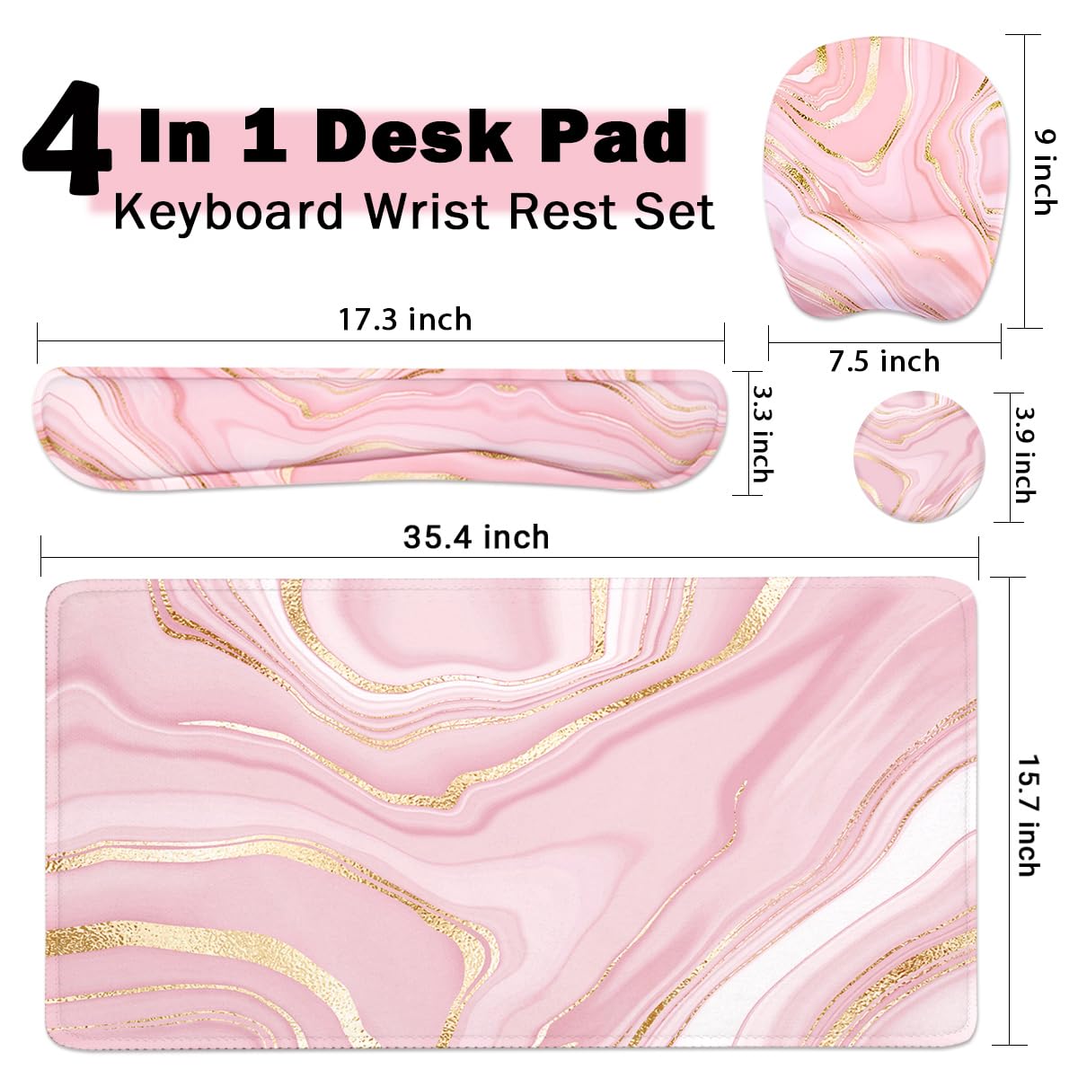 Keyboard Wrist Rest Large Mouse Pad Wrist Support for Computer, 4 in 1 Memory Foam Keyboard Pad