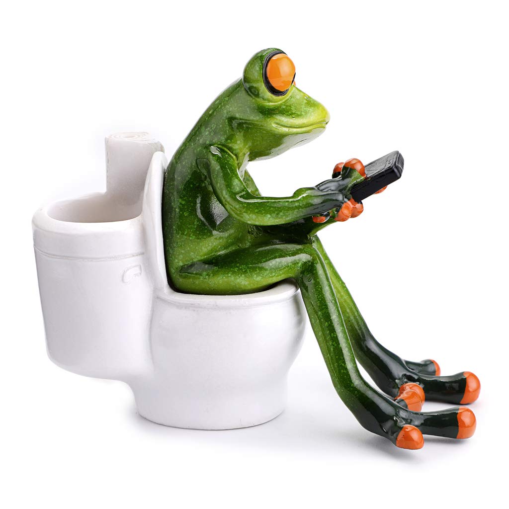 JUXYES Texting On Toilet Frog Figurines Collectibles for Home Office Decor