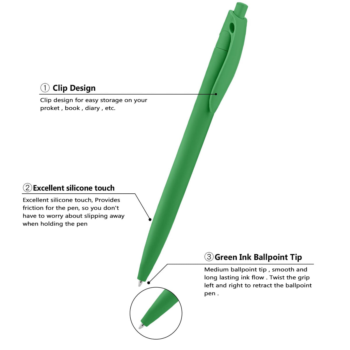 Aozora Pens Bulk 80 Pack Click Pens No Bleed,Wholesale Retractable Ballpoint Pens Medium