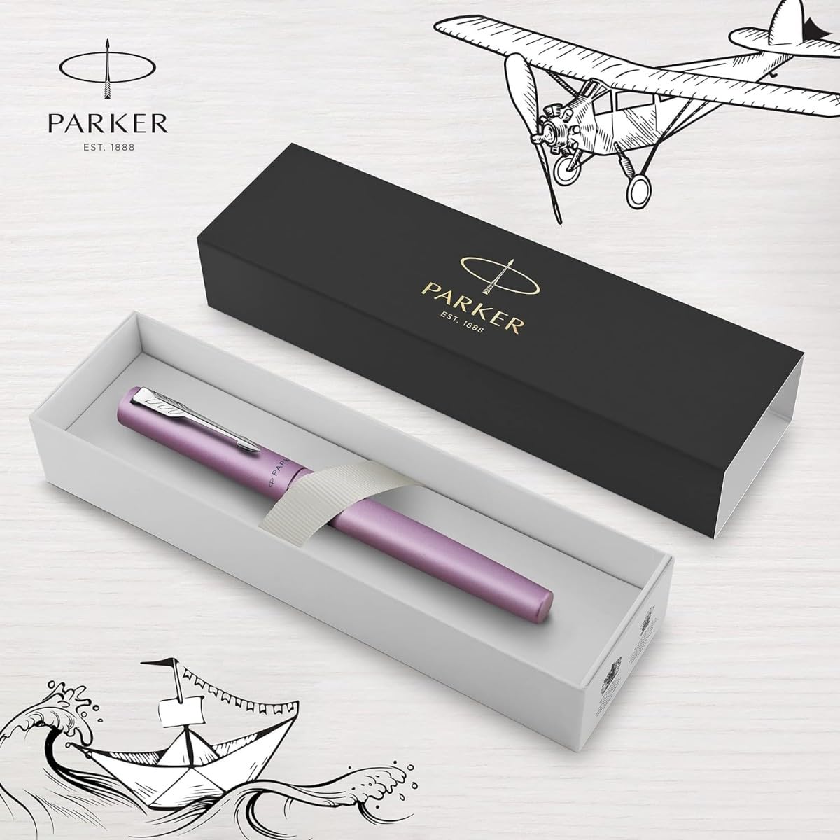 Parker Vector XL Fountain Pen | Metallic Lilac Lacquer on Brass | Medium Nib with Blue Ink Refill |