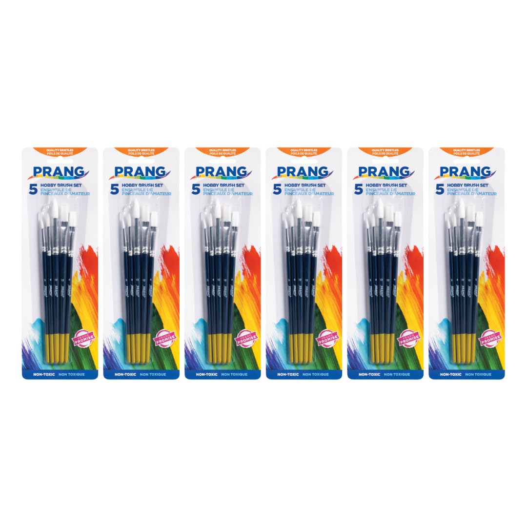 Prang Hobby Paint Brush Set, Assorted Sizes, 5 Brushes/Set, Pack of 6 Sets, 30 Brushes Total