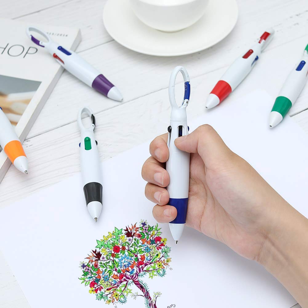 Onwon 24 Pieces Retractable Shuttle Pens 4 Neon Color in One Ballpoint Pen with Buckle Clip on Top