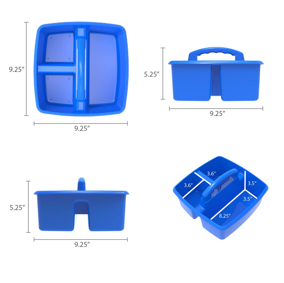 Storex 3-Compartment Small Caddy – Multipurpose Classroom Organizer with Handle, Blue, 5-Pack