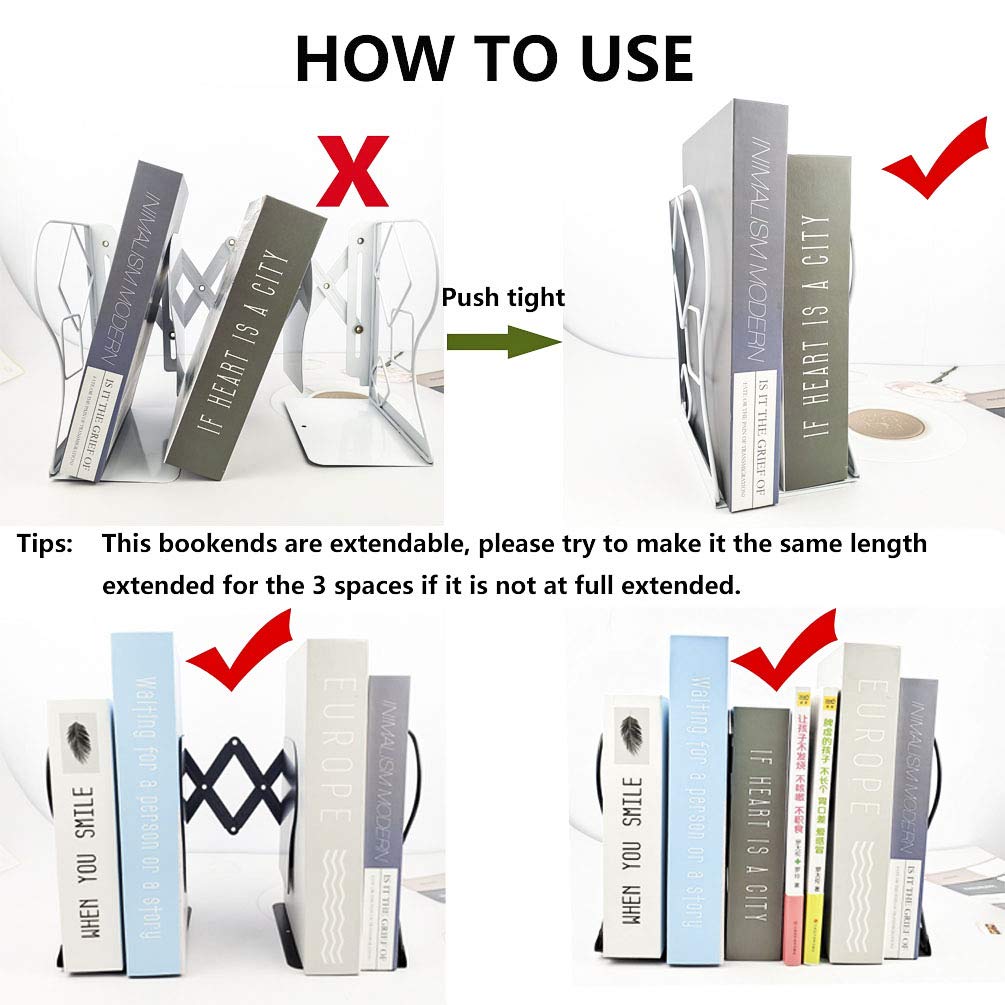 Gardesk Adjustable Bookends - Nonskid Heavy Duty Book Ends for Desk - Book Stand & Organizer