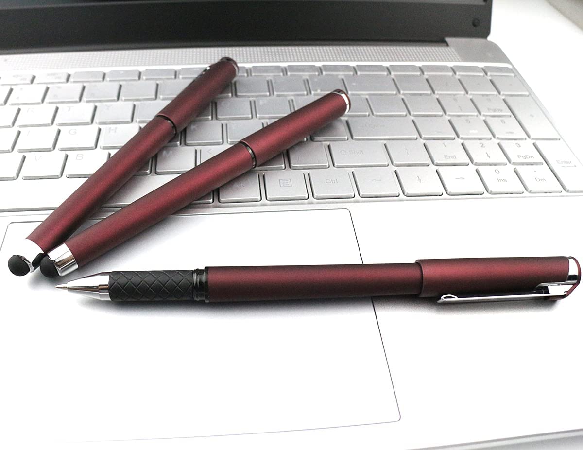 Black Gel Ink Rollerball Pens 0.7mm 2-in-1 Stylus Pens, 18 Pack-Dark red
