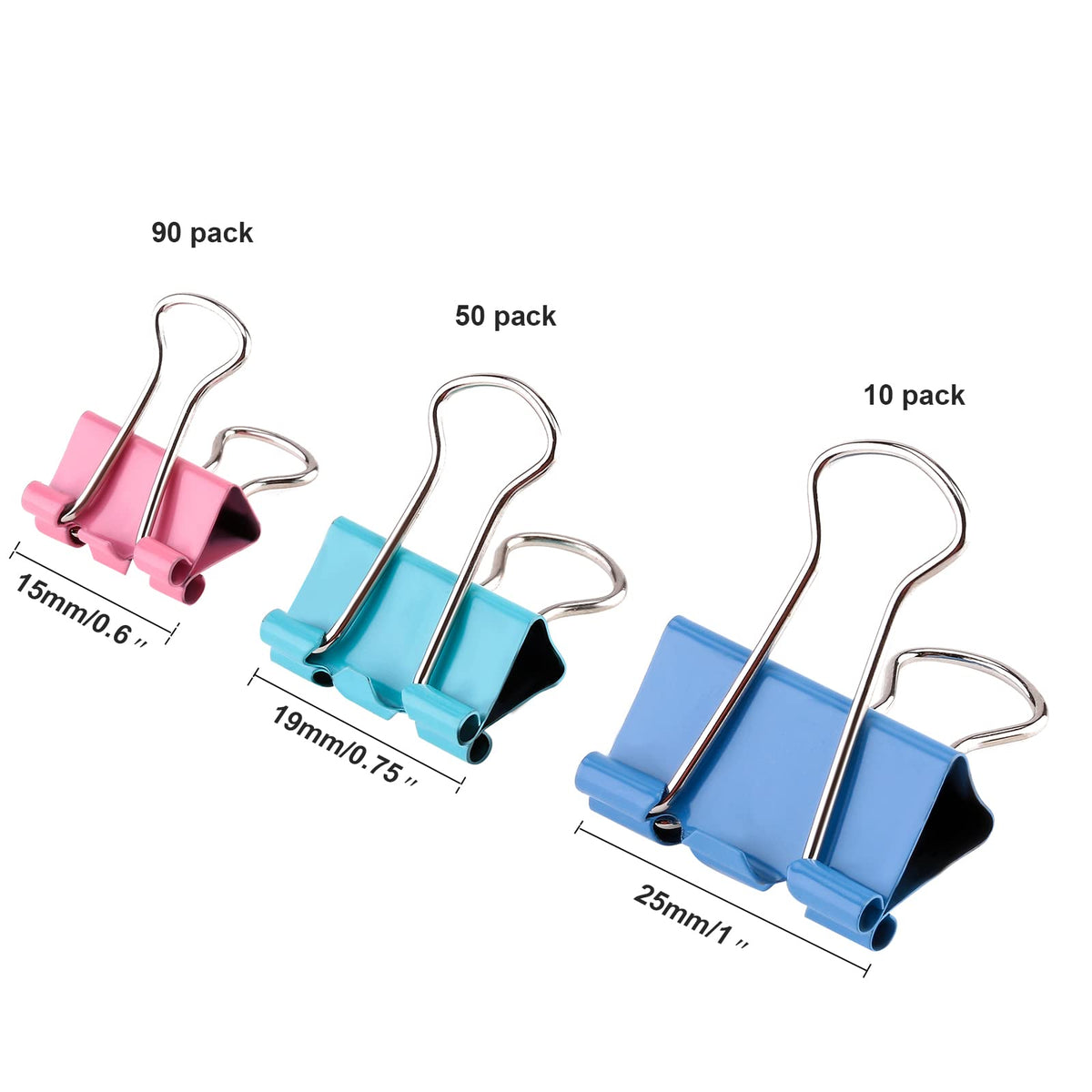 TecUnite 150 Pcs Colored Binder Clips Assorted Sizes