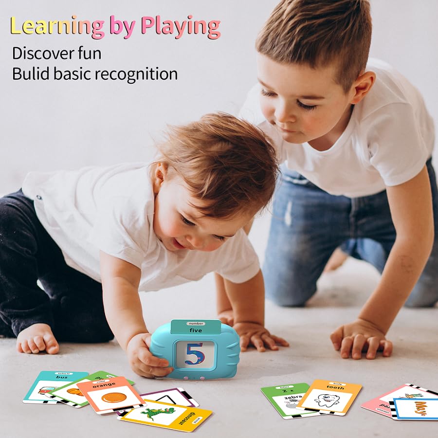 Eaever Spanish English Bilingual Learning Toys, ABC Talking Flash Cards with 520 Words, Gift for 3