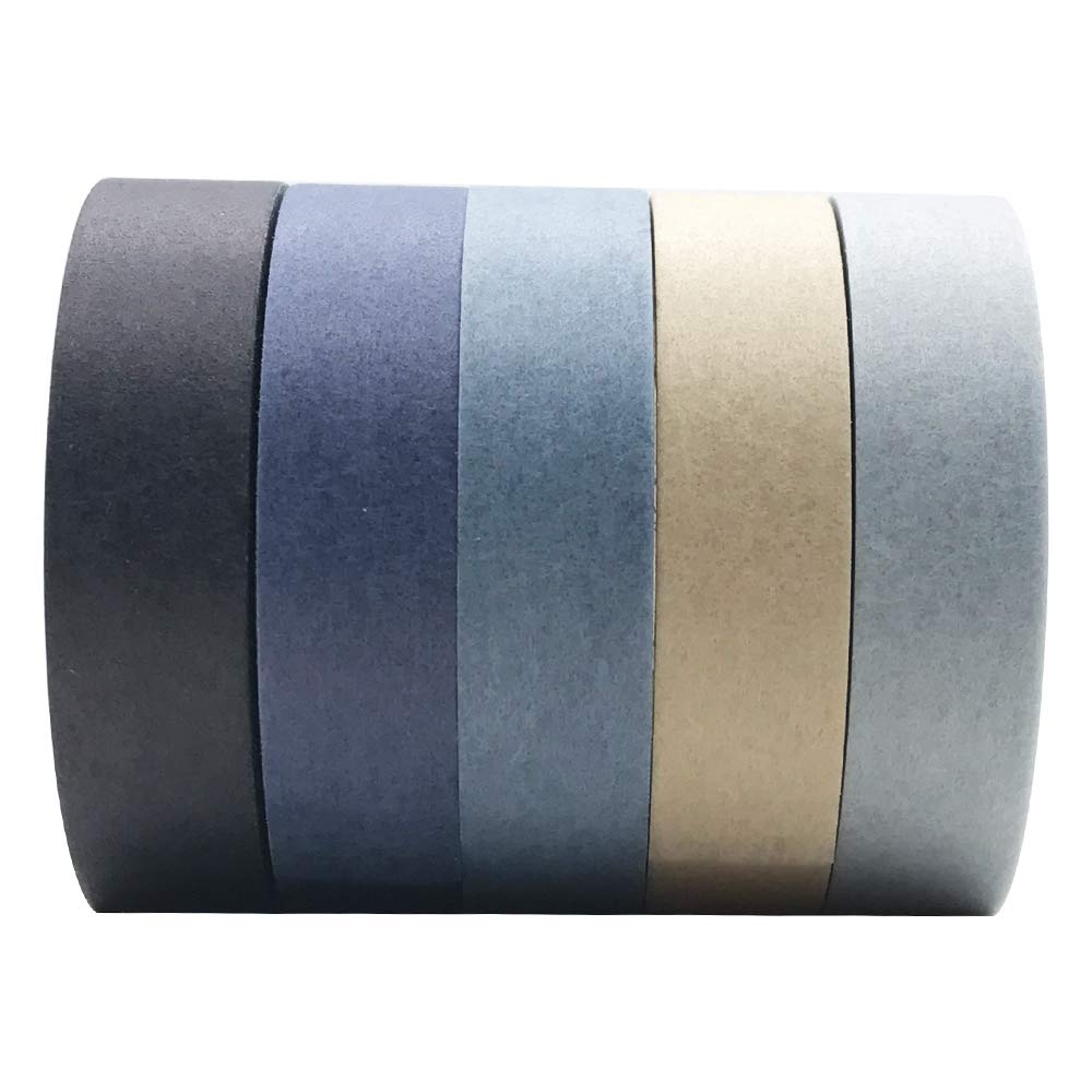 EnYan Solid Color Washi Tapes Set, 5 Rolls Basic Collection Decoration 10mm Wide Japanese Masking