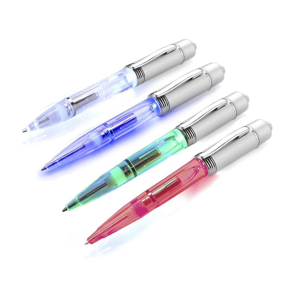 Glovion LED Pen Light, LED light Writing Pens -Powered Black Ink Penlights -(White/Red/Blue/Green