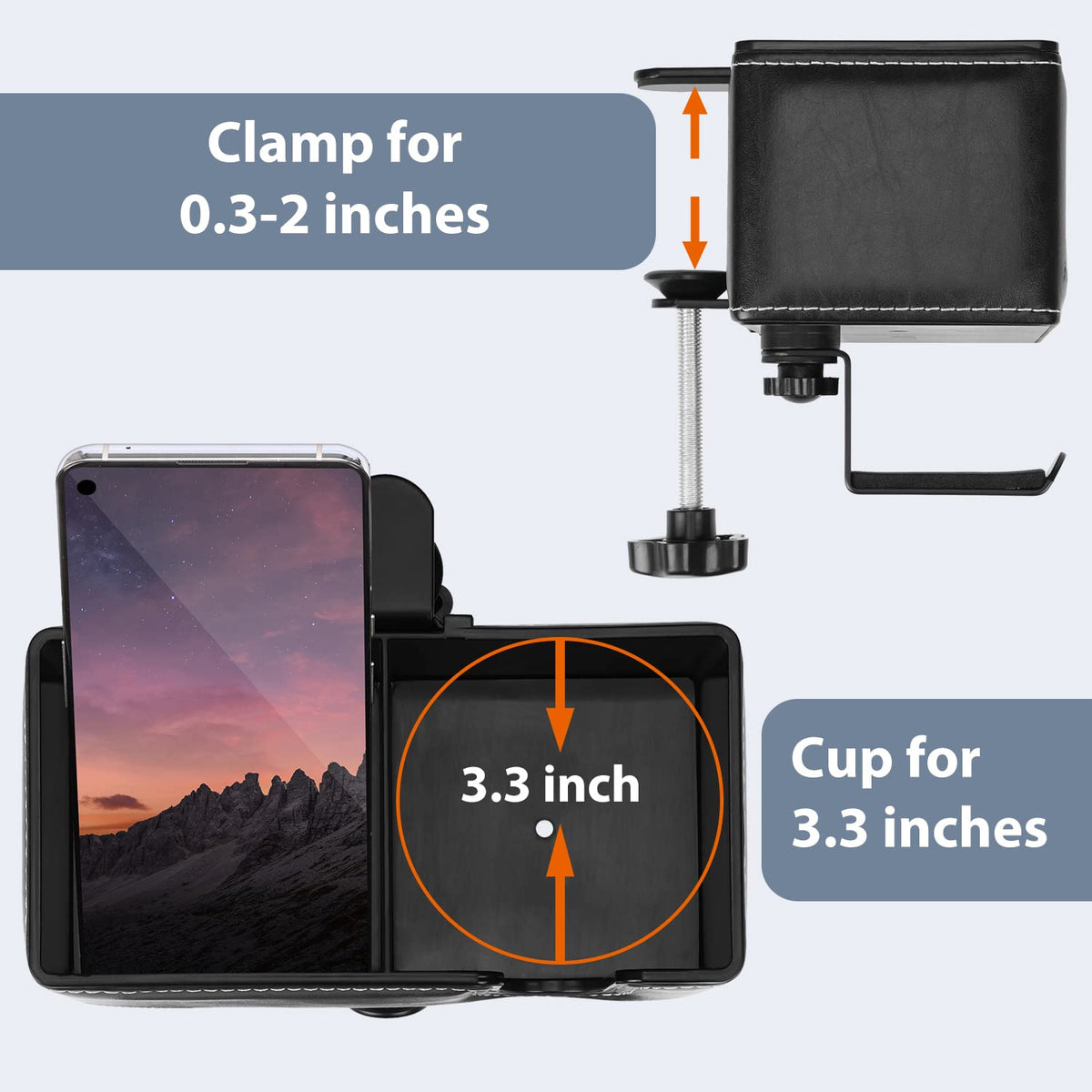 Under Desk Cup Holder Clamp on Cup Holder PU Leather Clip on Desk Organizer