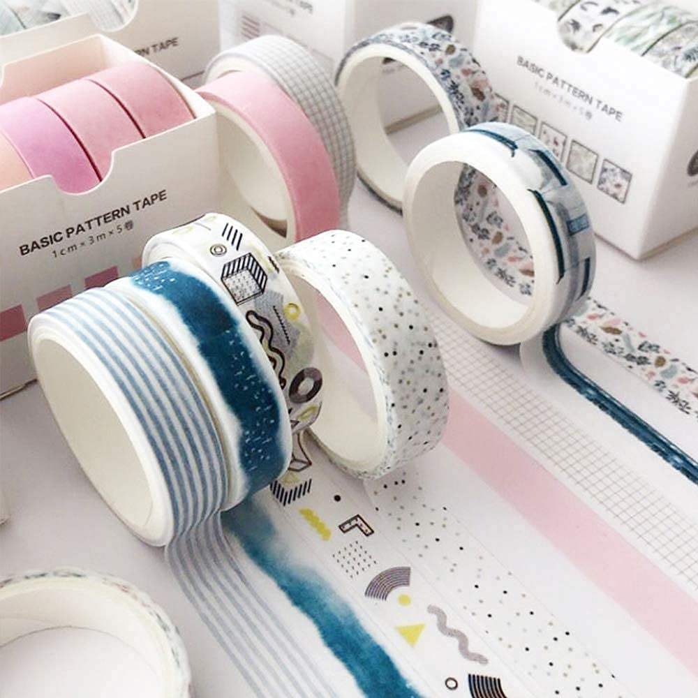 YUBX 5 Rolls Washi Tape Set Creative Basic Skinny Decorative Tapes for Arts, DIY Crafts, Bullet