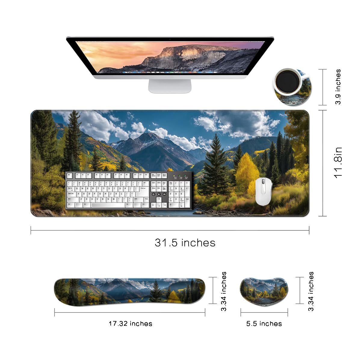 MIBITRI Keyboard Mouse Pad Set, Extended Gaming Mouse Pad+Ergonomics Keyboard Wrist Rest Support