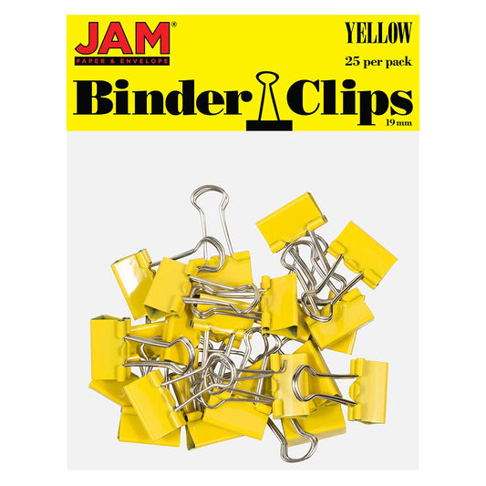 JAM PAPER Colorful Binder Clips - Small - 3/4 Inch (19 mm) - Yellow Binderclips - 25/Pack