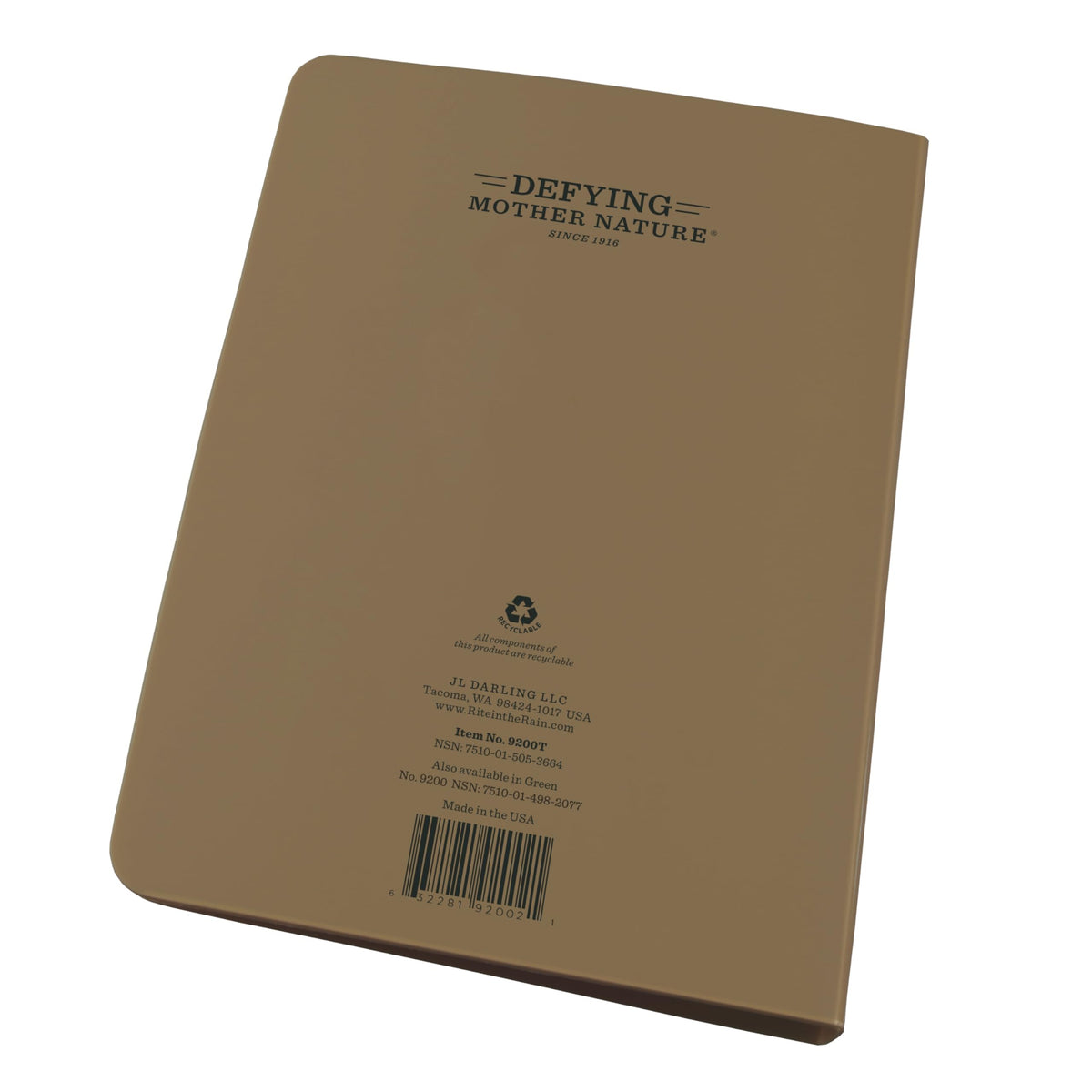 Rite In The Rain Weatherproof 1/2" Ring Binder, 5.625" x 7.875", Tan Binder (No. 9200T)