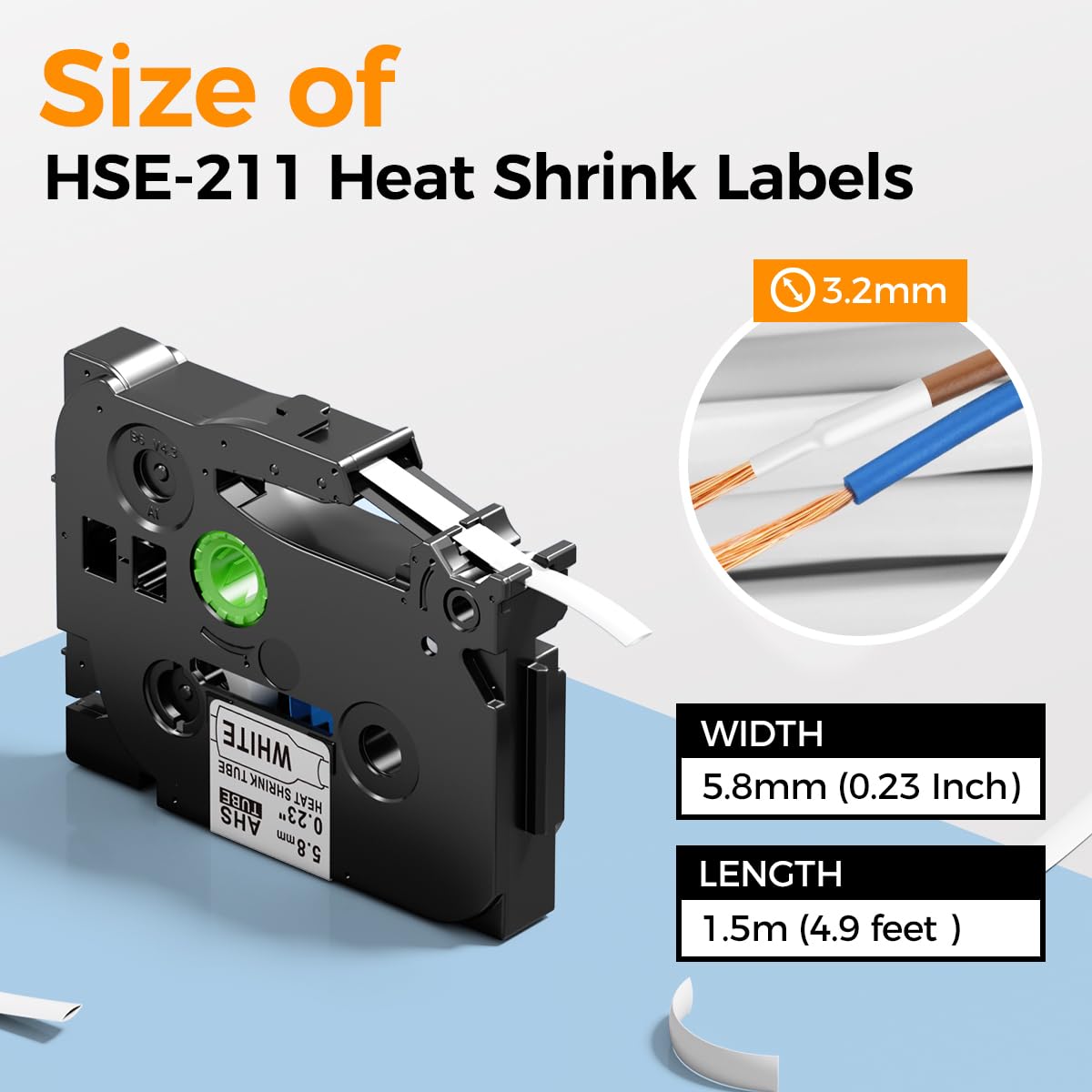 HSe-211 HSe211 Compatible with Brother P Touch Heat Shrink Tube Labels