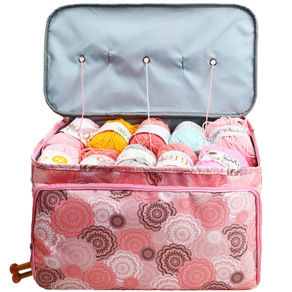 Looen Crochet Bag, Yarn Storage Organizer Tangle Free with 3 Grommets, Knitting Bag and Totes