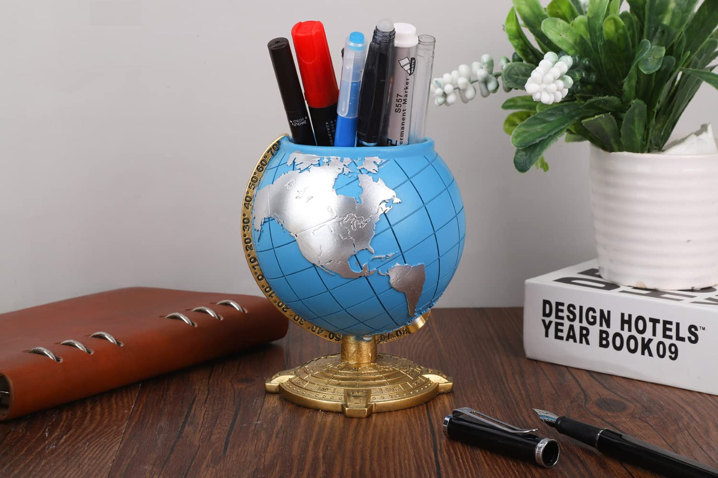 Globe Pen Holder Desk Organizer Classic Staionary School Suppliers Blue