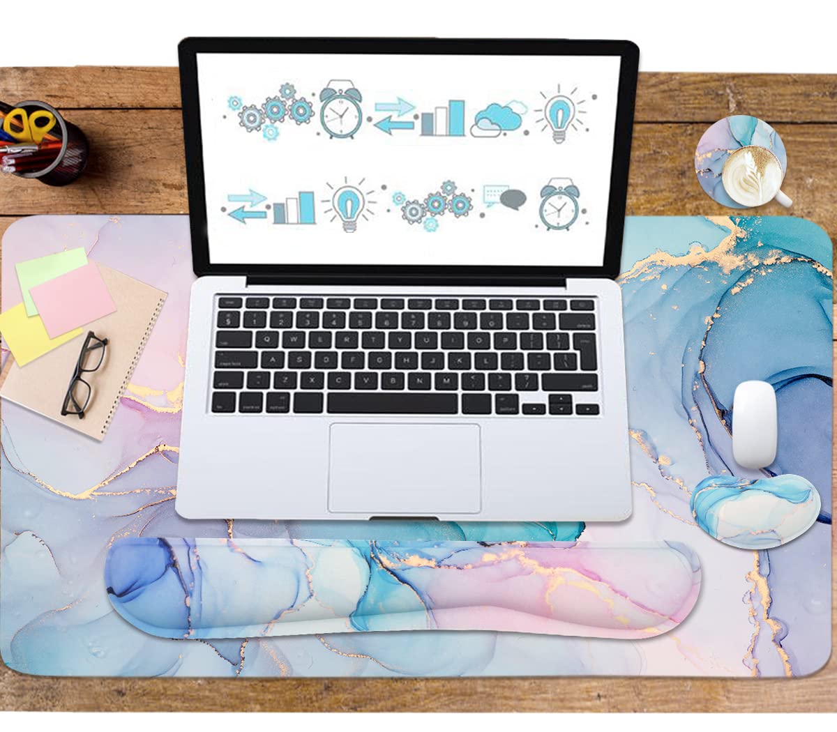 Ergonomic Large Mouse Pad and Keyboard Wrist Rest, Desk Pad for Keyboard and Mouse, 4-in-1 Large