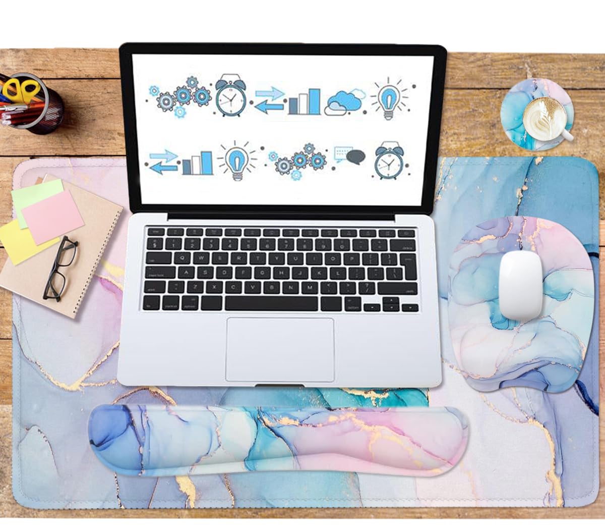 Keyboard Wrist Rest Large Mouse Pad Wrist Support for Computer, 4 in 1 Memory Foam Keyboard Pad