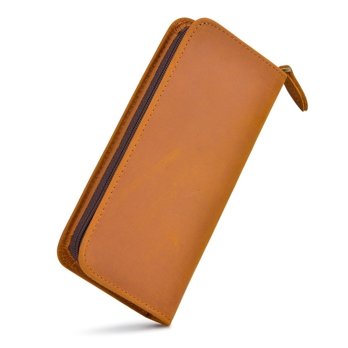 Asvine Fountain Pen Case 3 Divided Slots Crazy Horse Leather Pen Holder, Handmade Display Zippered