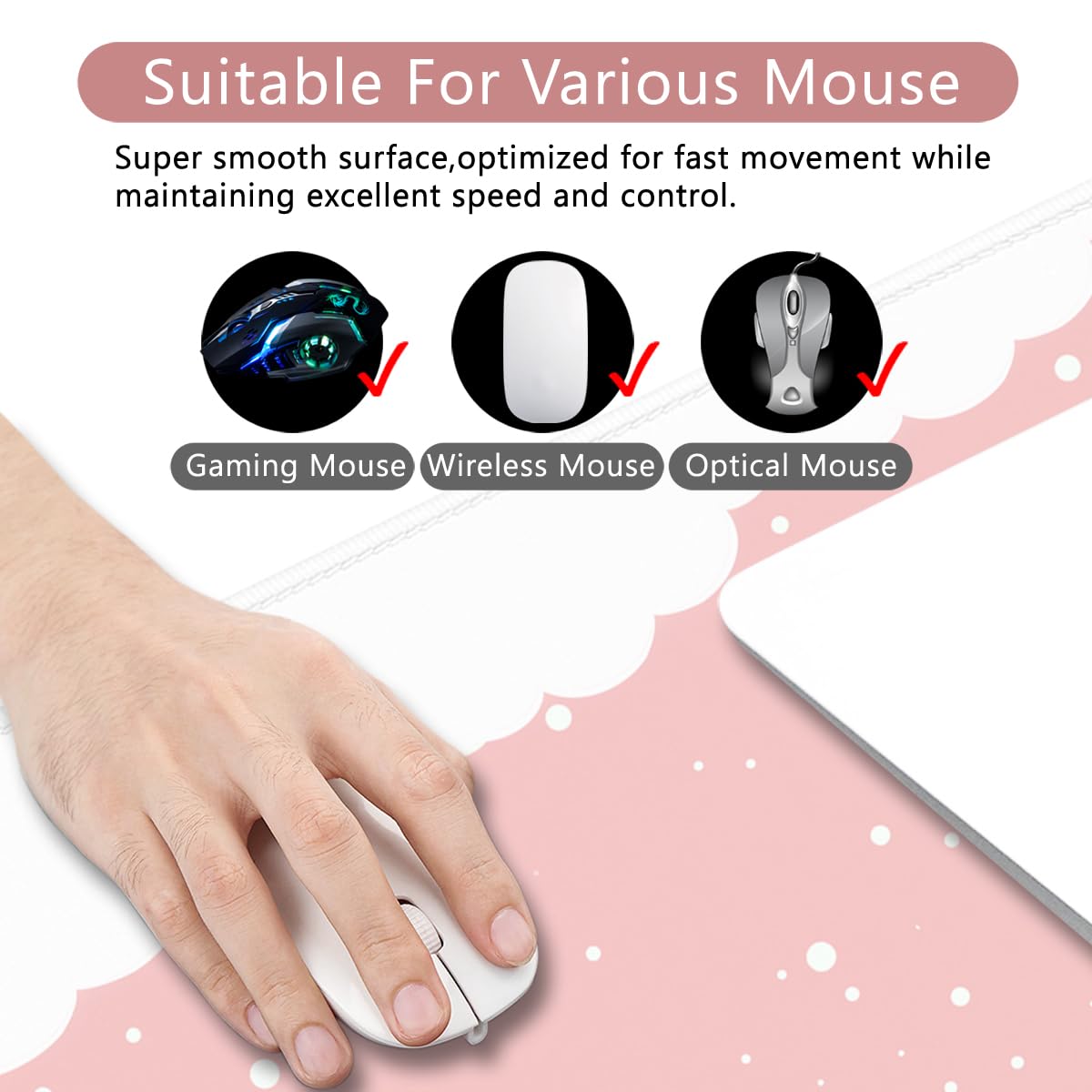 Pink Large Gaming Mouse Pad Cat Desk Pad XXL Cute Mouse Mat 35x15.7x0.12 inch Desk Accessories