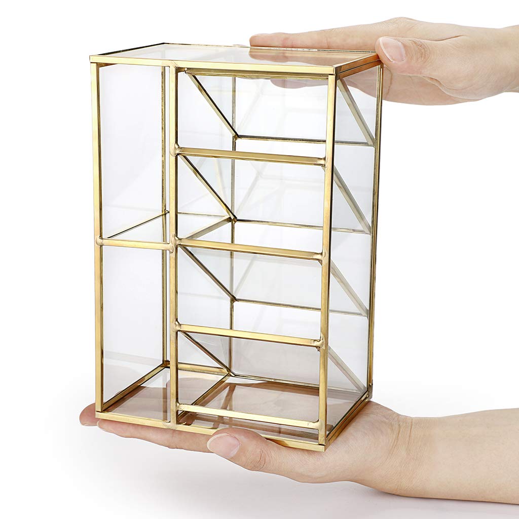 Hipiwe Vintage Gold Metal Desk Organizer - Glass Make up Brushes lipstick Holder Dresser Organizer