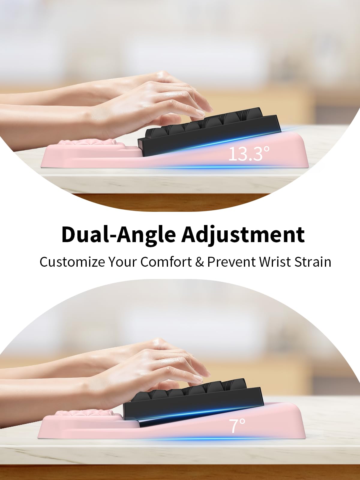 3-in-1 Ergonomic Keyboard Stand with Wrist Rest & Mouse Pad Set, Pink