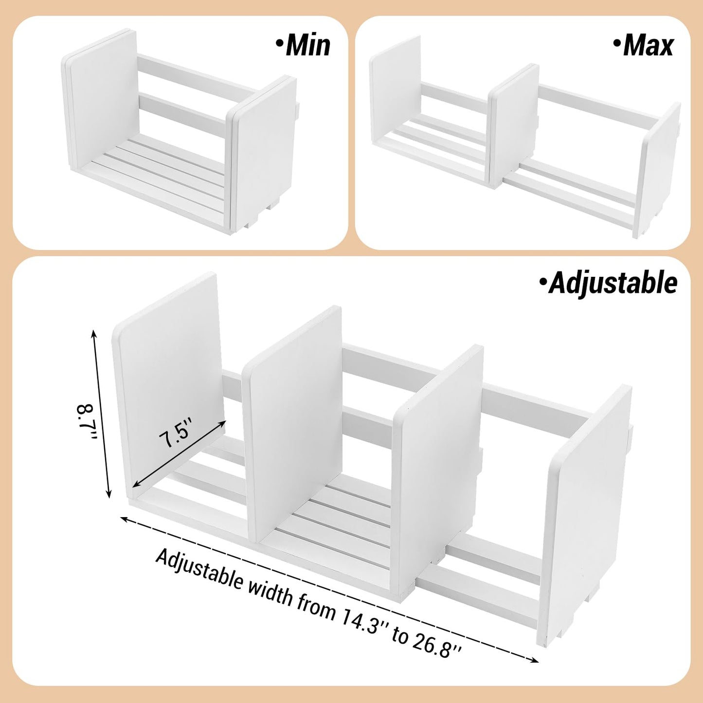 MyGift White Wood Desktop Bookshelf Organizer, Expandable Adjustable Rack