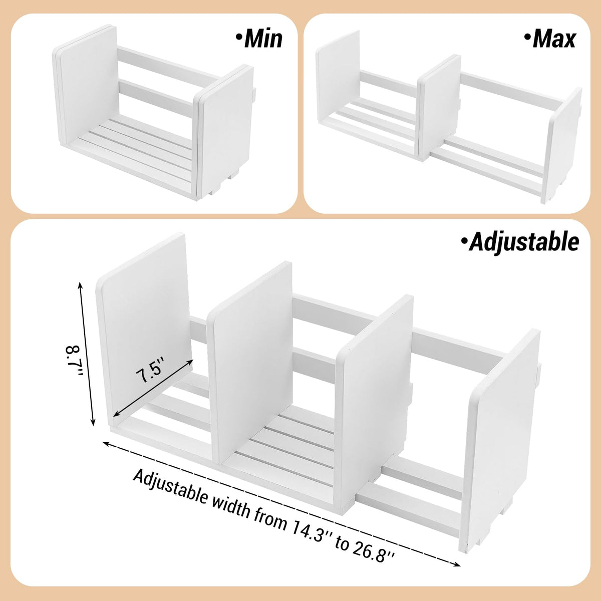 MyGift White Wood Desktop Bookshelf Organizer, Expandable Adjustable Rack