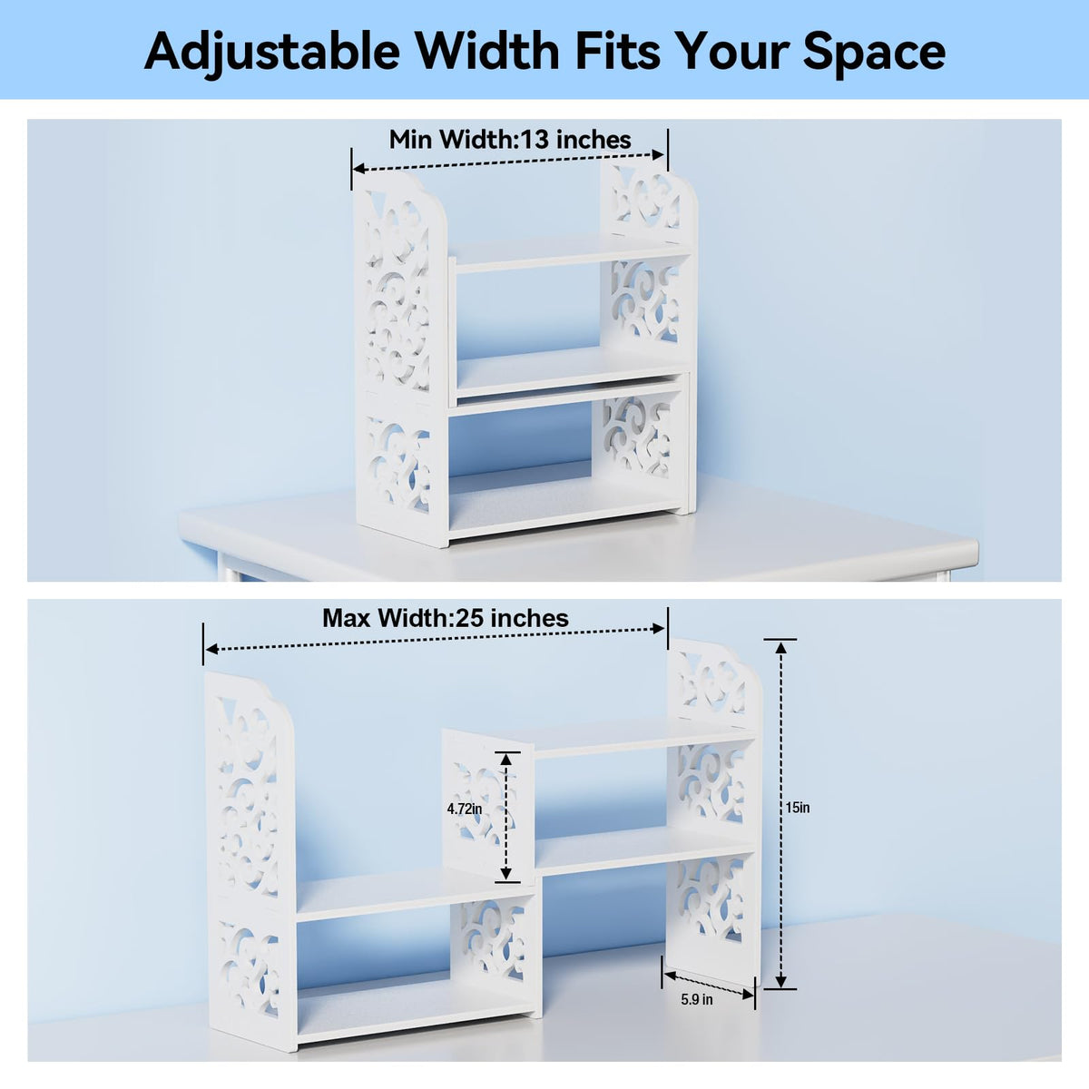 YGYQZ Adjustable Desktop Shelf Organizer, 3-Tier Desk Shelf, White Pattern