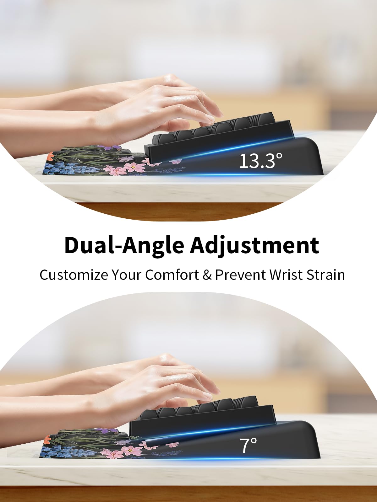 3-in-1 Ergonomic Keyboard Stand with Wrist Rest & Mouse Pad Set, Flower