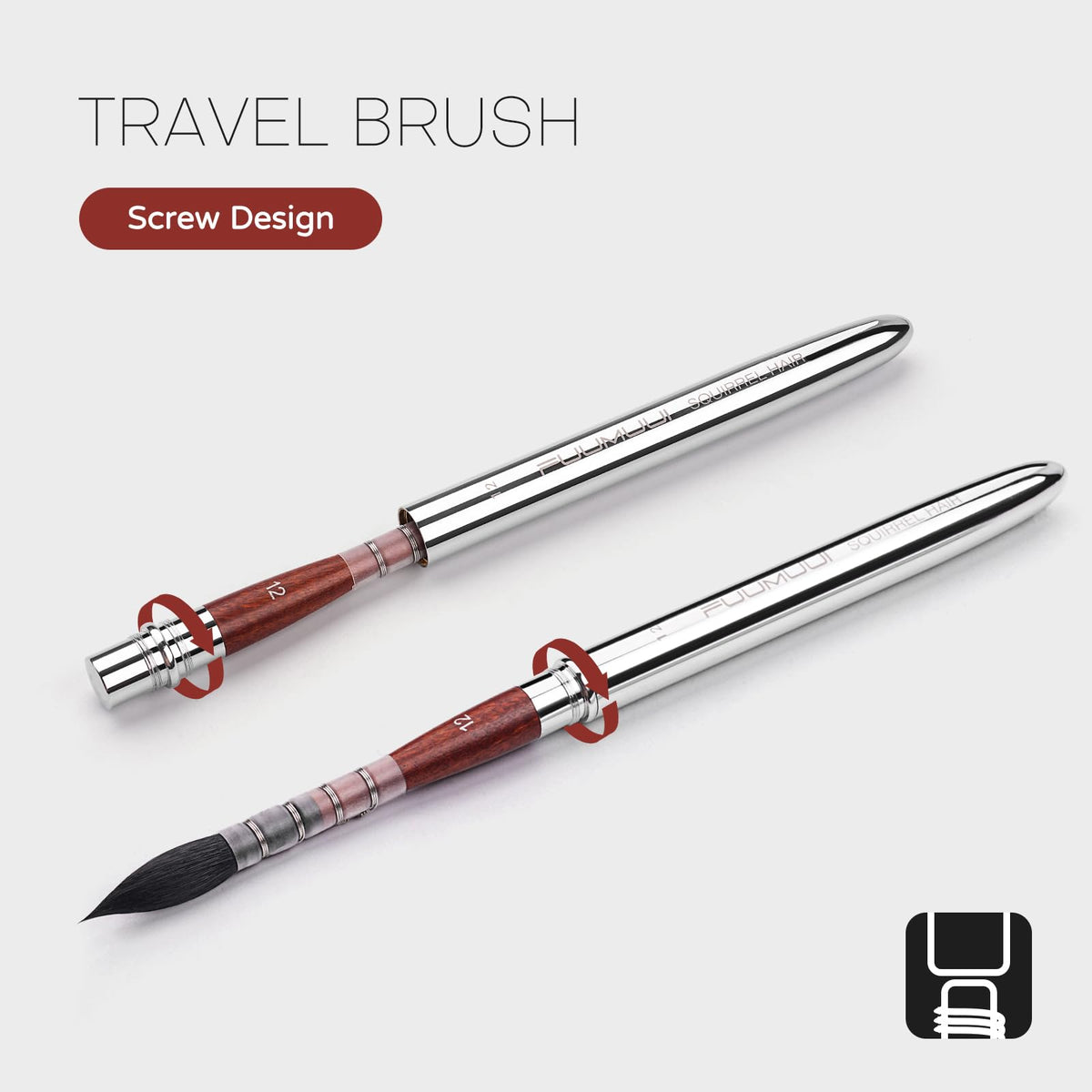 Squirrel Hair Travel Watercolor Brushes, Fuumuui 3pcs Natural Soft Squirrel Mop Round Fine Tip