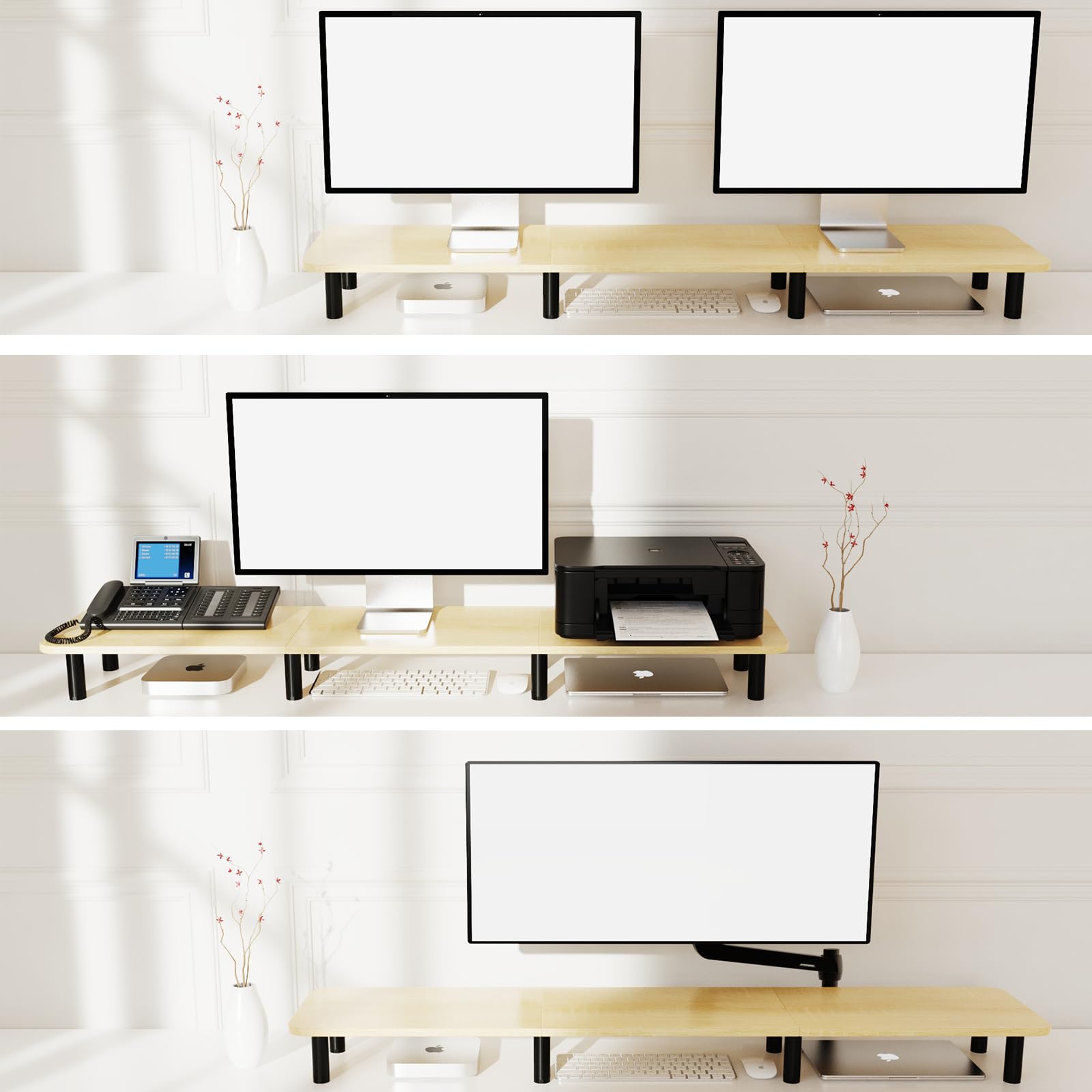 WEGASTU Large Extra Long Monitor Stand Riser 43.7in,Dual Monitor Riser, Wide TV Stand for 2