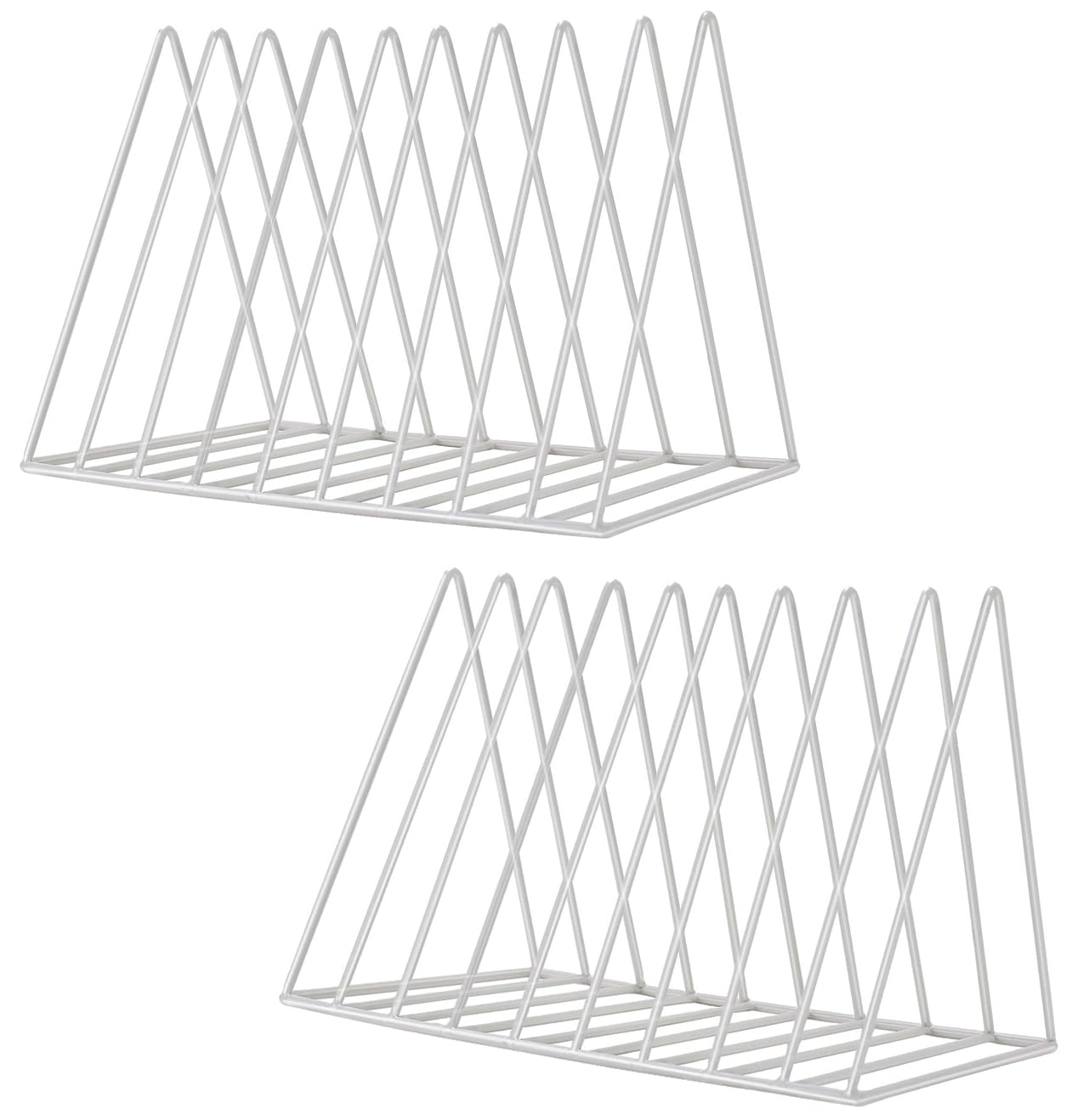 Sooyee 2 Pack 9 Slot White Magazine Holder, Desktop File Sorter Organizer Triangle Bookshelf Decor