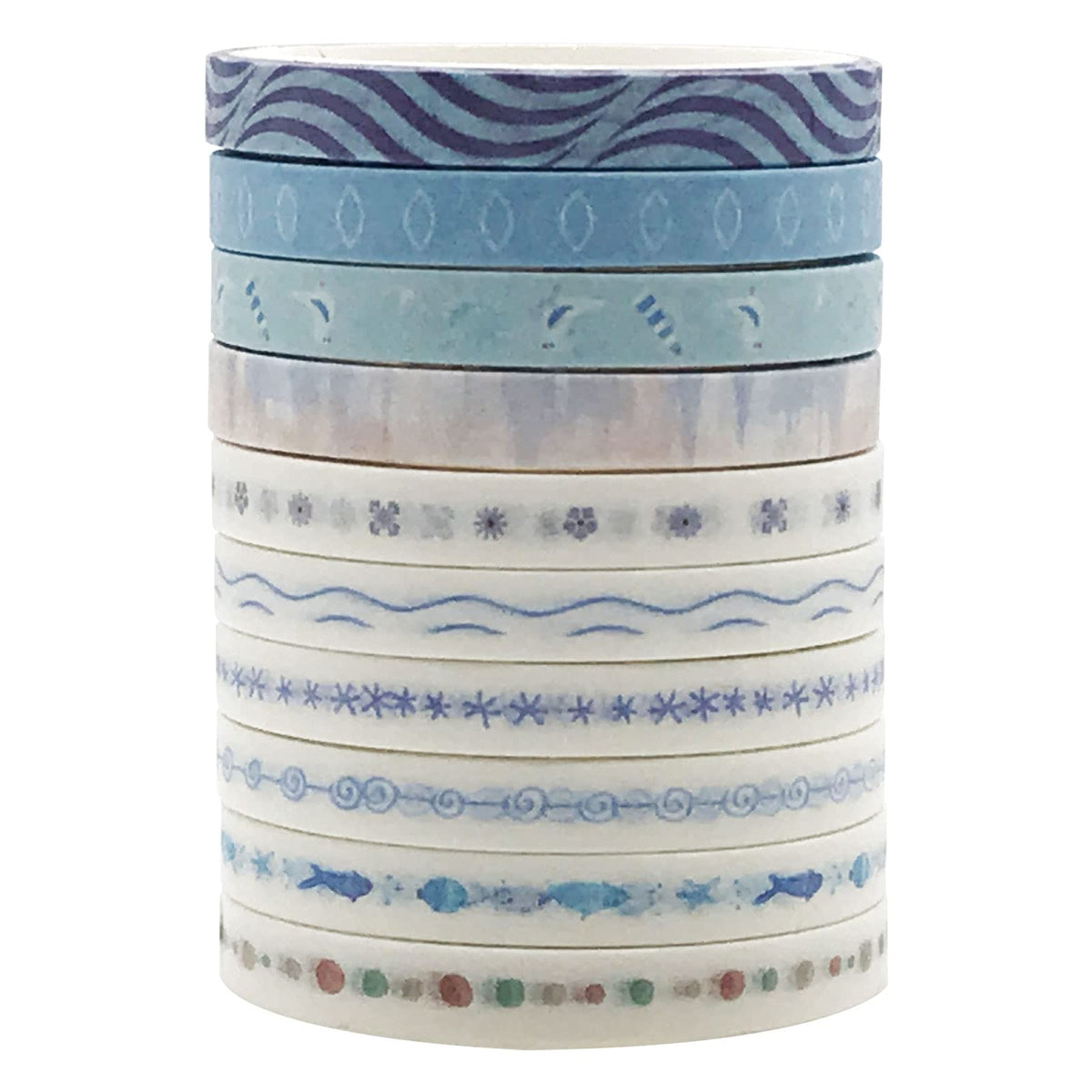 ZMLSED Vintage Pattern 5mm Wide Skinny Washi Tapes Set, 10 Rolls Blue Japanese Masking Decorative