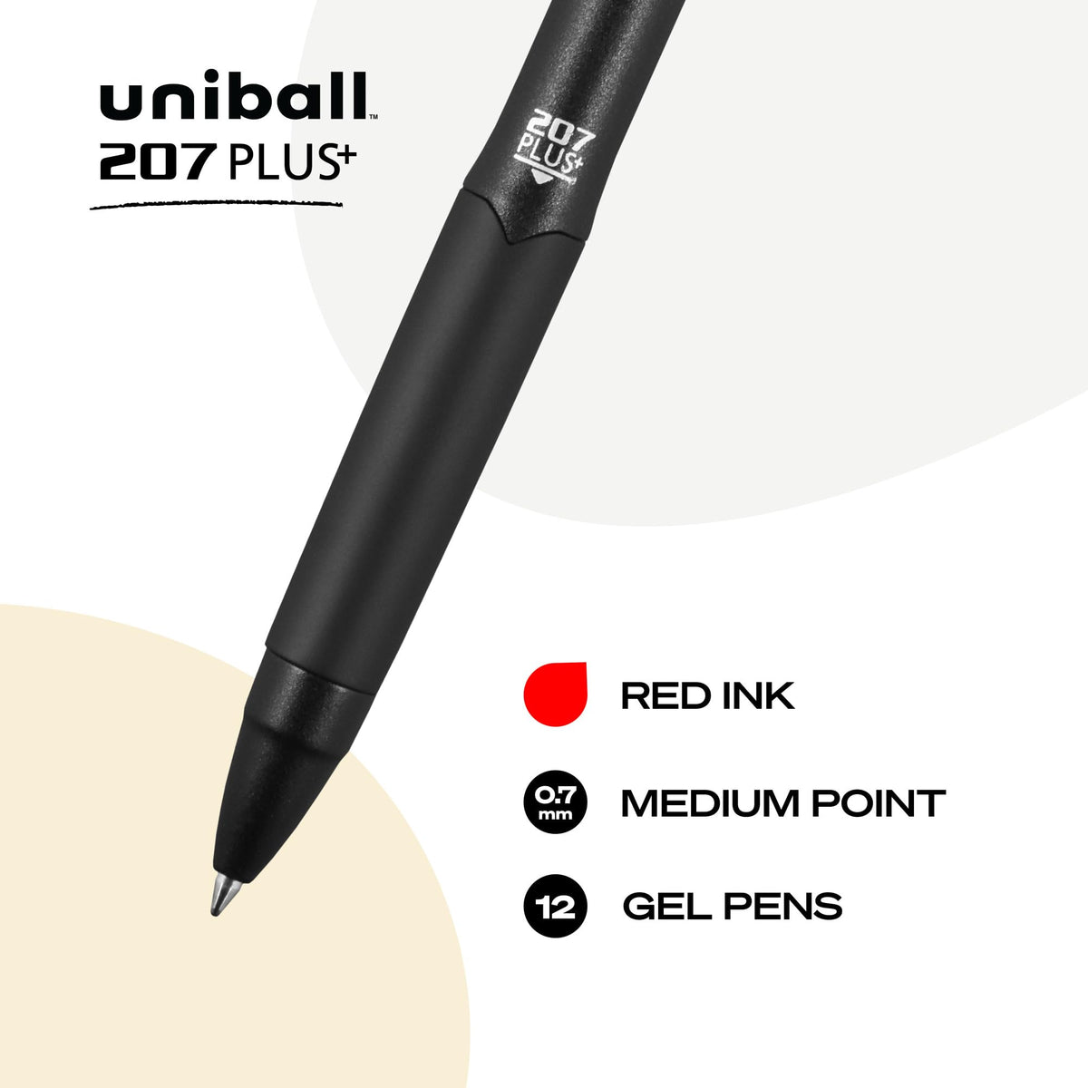 uniball™ 207 Plus+ Gel Pens, Red Ink, 0.7mm Medium Point, 12 Count