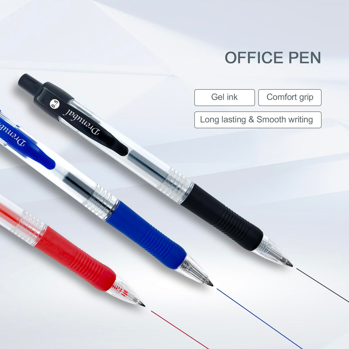 Drenubal Black Glide Retractable Ball Pens, Medium Point (0.5mm), Comfortable Rubber Grip For