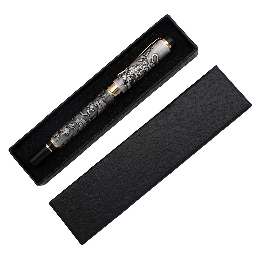 zoohot Ancient Silver Jinhao Dragon Fountain Pen Fine Nib Executive Fountain Pens Set, Vintage Pens