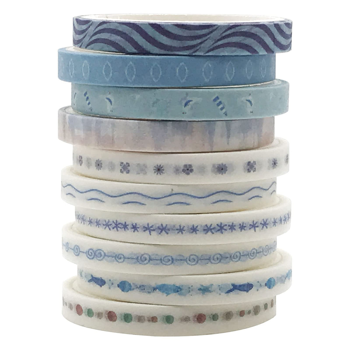 ZMLSED Vintage Pattern 5mm Wide Skinny Washi Tapes Set, 10 Rolls Blue Japanese Masking Decorative
