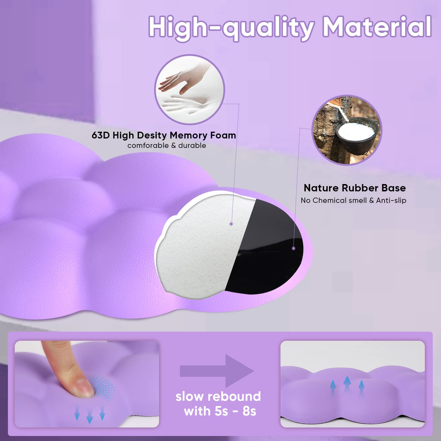 Sushret Cloud Wrist Rest Keyboard, Purple Cloud Palm Rest with PU Leather Memory Foam Cute Keyboard
