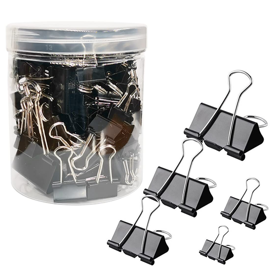 Otylzto 120Pcs Binder Clips Assorted Size, Office Clips with Clear Storage Container, Bulldog