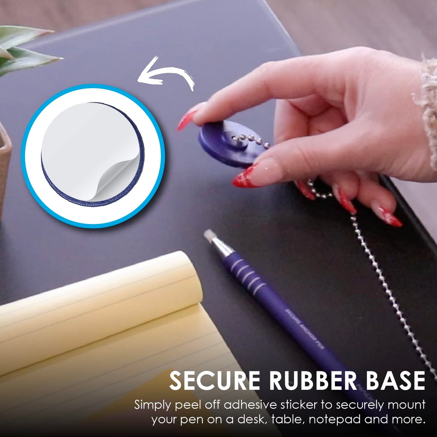 Nadex Ball and Chain Security Pen Set | 12 Pens, 12 Adhesive Mounts, and 12 Refills (Blue)