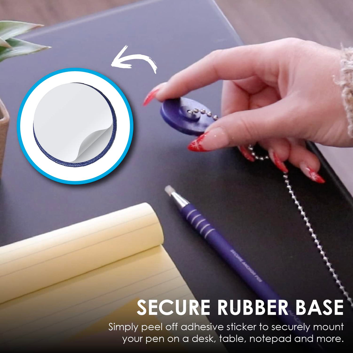 Nadex Ball and Chain Security Pen Set | 12 Pens, 12 Adhesive Mounts, and 12 Refills (Blue)