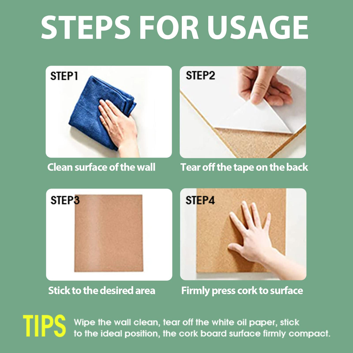 GARDYUE 4 Pack Cork Bulletin Board 17"x8" - 1/2" Thick Cork Board Tiles,Self-Adhesive Frameless