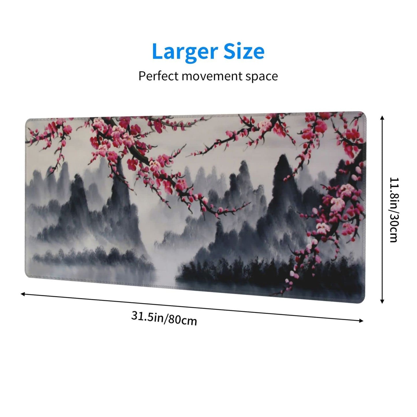 Japanese Sakura Watercolor Painting Extended Mouse Pad 31.5x11.8 Inch Cherry Blossom Flower