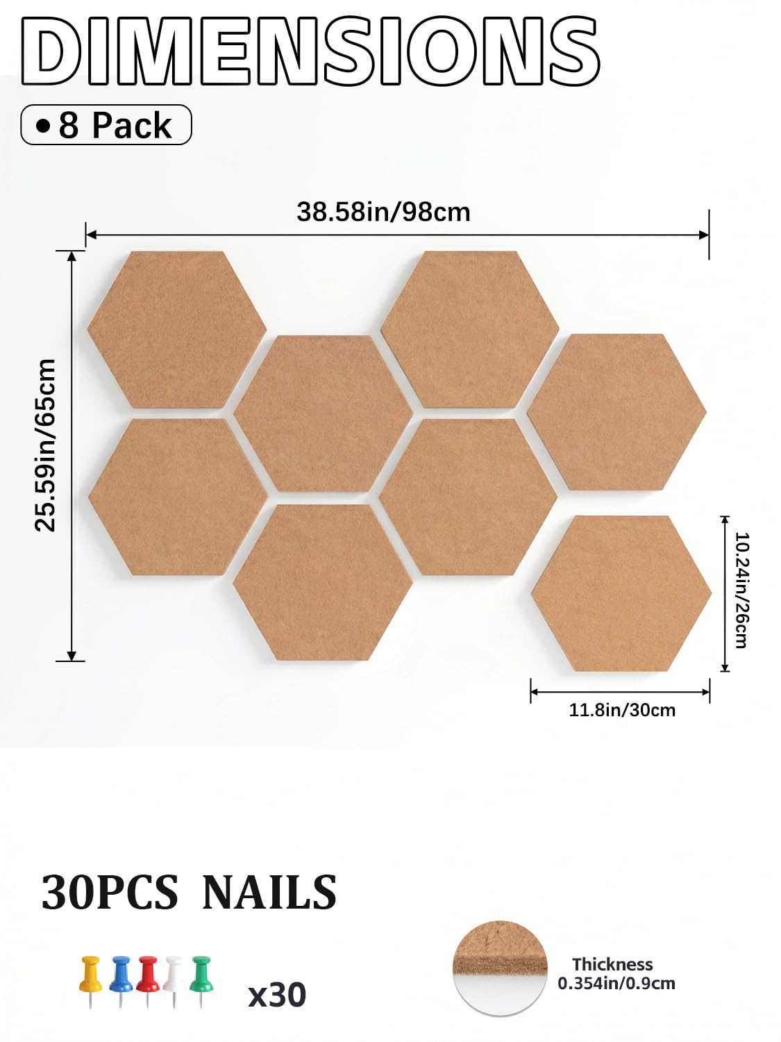 Uoisaiko 8-Pack Hexagon Felt Bulletin Board Tiles, Cork Board Alternative