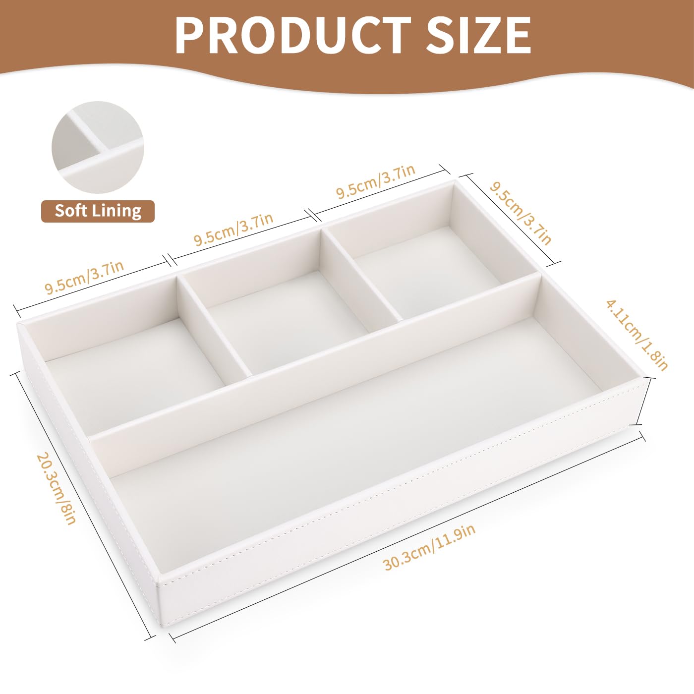 KINGFOM PU Leather Desk Drawer Organizer, 4 Compartment Office Supplies Stationery Storage Tray