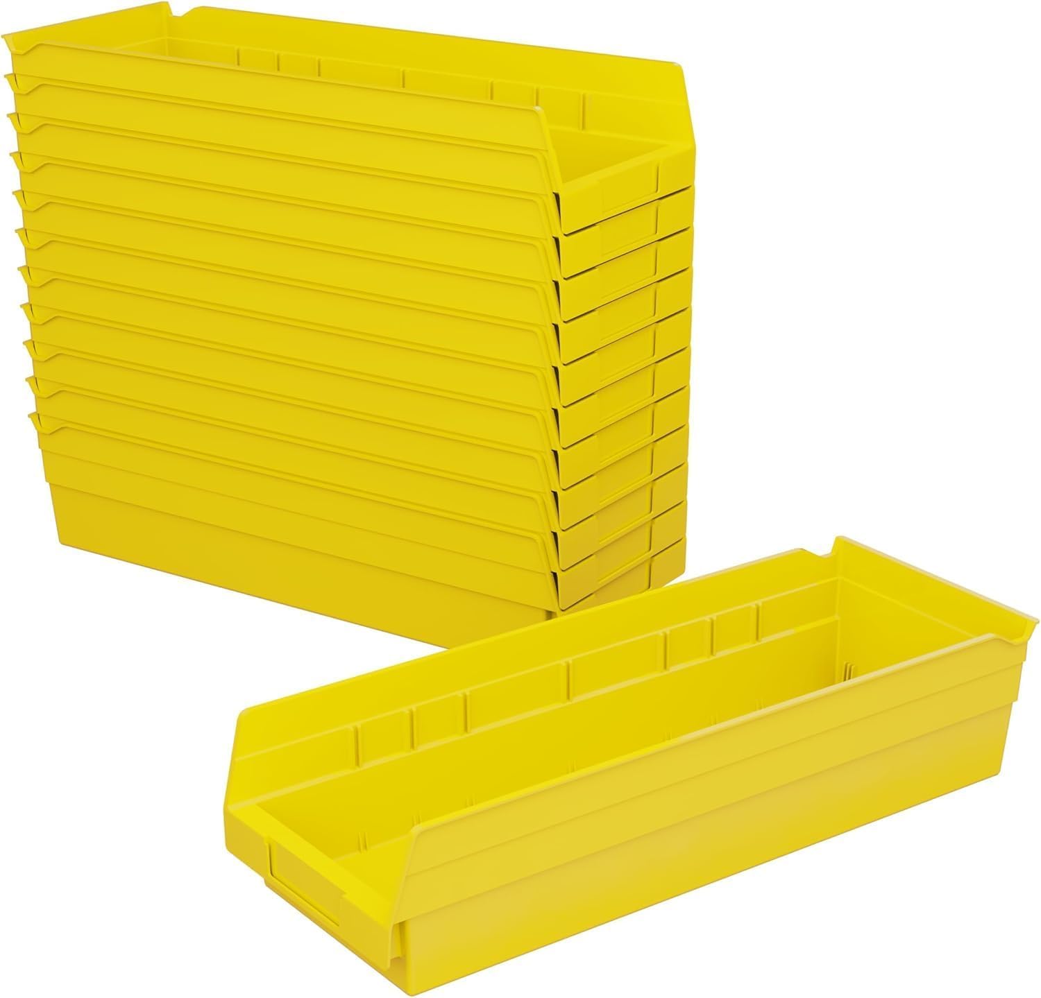 Akro-Mils 30138 Heavy Duty Plastic Shelf Bins, 18"x 6.5"x 4", Yellow, 12-Pk