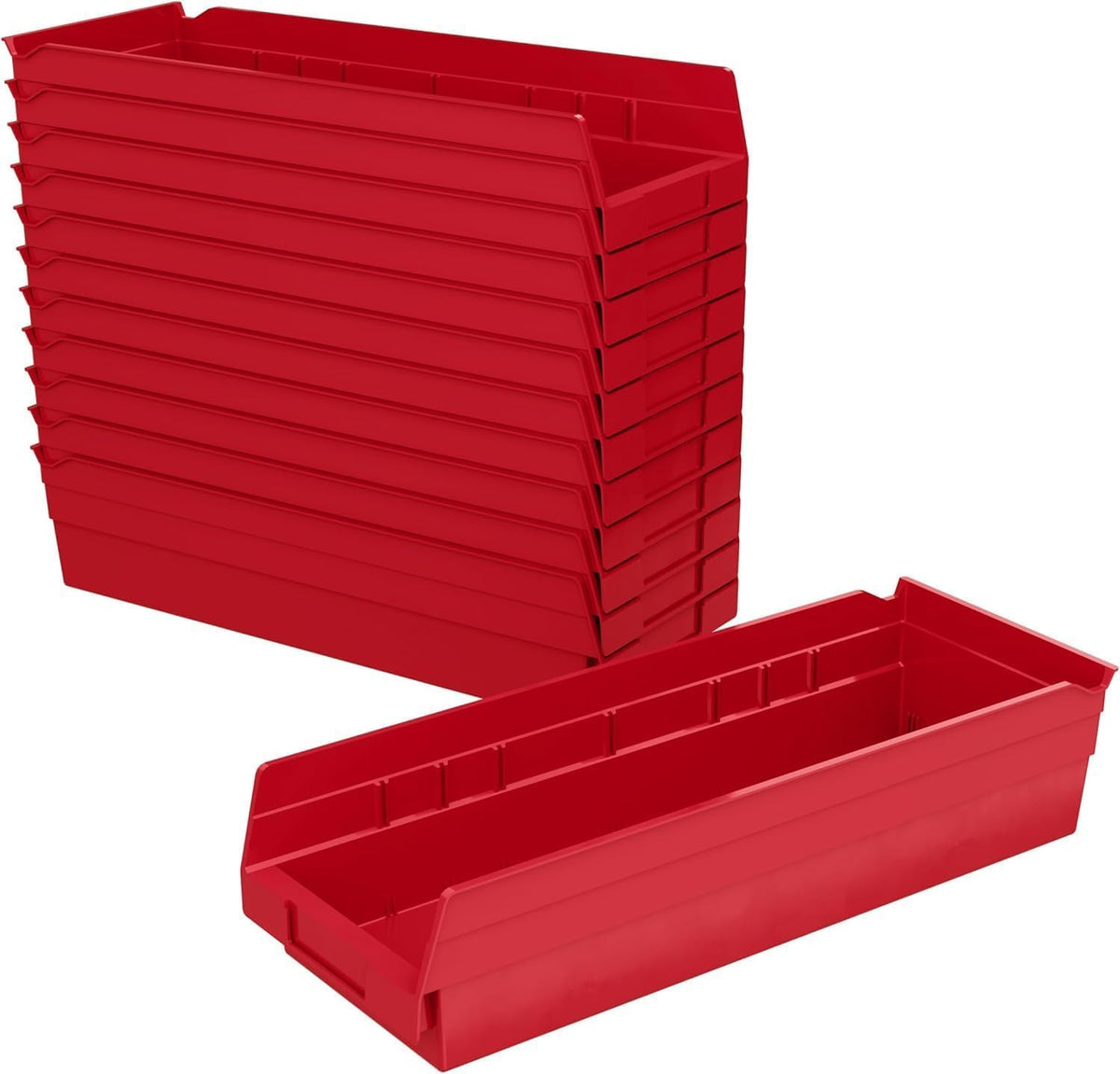 Akro-Mils 30138 Heavy Duty Plastic Shelf Bins, 18"x 6.5"x 4", Red, 12-Pk