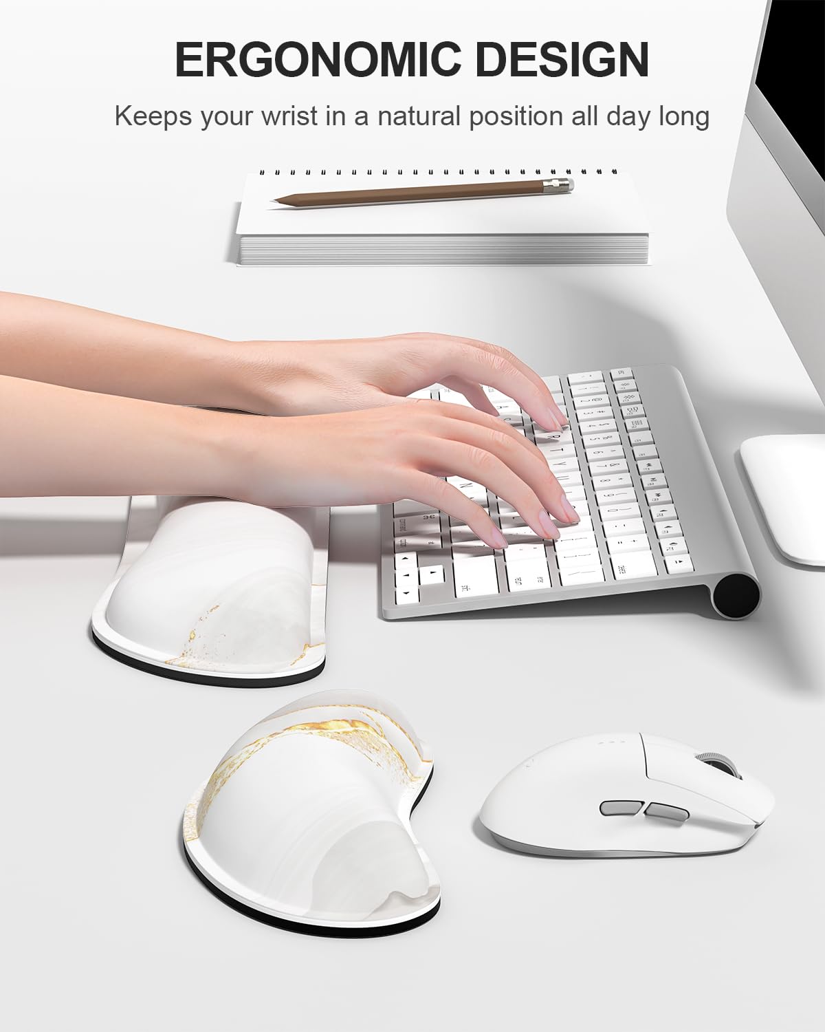Auhoahsil Large Mouse Pad with Wrist Rests for Keyboard & Mouse, Thick Soft Ergonomic Memory Foam